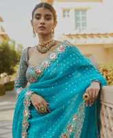 Élégant Faux Georgette Avec Séquence Et Miroir Travail Saree Fabricant En Gros Et Fournisseur De Surat