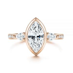 Bague de mariage en or 18k personnalisée, ensemble de lunette à coupe marquise, ensemble de chaînes de mariage, bague en diamant pour femmes - Product Image 3