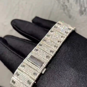 Original Branded Handmade Premium Quality Black Round Dial Half Iced Out Unisex Luxury Fine Jewelry VVS Moissanite Diamond <b>Watch</b> - Product Image 4