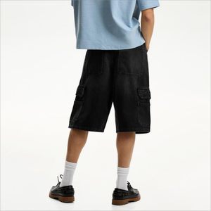 2025กางเกงขาสั้นผ้ายีนส์ทรงหลวมสำหรับผู้ชายกางเกงยีนส์ขากว้างแบบลำลองมีซิปกางเกงฮิปฮอปสตรีทแวร์ - Product Image 4