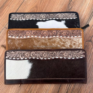 Classique pays Western Buck point plat jeter bijoux boîte de rangement en cuir repoussé à la main étui de voyage Vintage mode peau de vache plat - Product Image 2