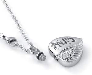 Sœur Coeur Crémation Collier Cendres Aile d'Ange Urne Collier Mémorial Souvenir Bijoux Gravé Toujours pour Toujours Taille Personnalisée - Product Image 2
