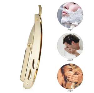 Navaja de Afeitar Profesional para Salón de Belleza, Chapada en Oro, Plegable Manualmente, de Una Sola Hoja - Product Image 5