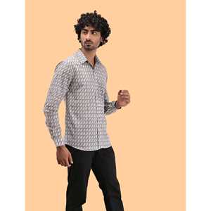 เสื้อเชิ้ตผู้ชายพิมพ์ลายลำลอง ผ้าฝ้าย 100% แขนยาว ลายดอกไม้จุดๆ ระบายอากาศได้ดี ผ้าป๊อปลินอ๊อกซ์ฟอร์ด ไซส์ XL รับผลิตแบบ ODM - Product Image 5