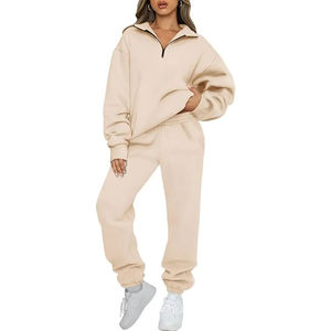 Vente en gros de survêtements décontractés 2 pièces personnalisés à demi-fermeture éclair survêtements pour femmes survêtements à capuche bon marché, - Product Image 6