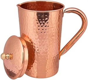 Pichet à eau en cuivre martelé avec couvercle et poignée Pichet en cuivre pur poli brillant avec verre Pichet à eau de haute qualité à vendre - Product Image 5