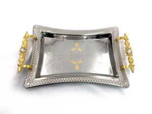 Plateau de service en acier inoxydable avec poignée design, cadeaux de pendaison de crémaillère luxueux de qualité, nouvel arrivage - Product Image 5