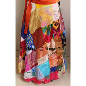 Vintage Reversible Dress Magic Wrap Around <b>Skirt</b> Recycled <b>Patchwork</b> in Chiffon Silk Sari Fabric - Product Image 4