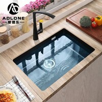 Évier de cuisine en pierre de quartz noire Premium 6845G - Bassin en pierre composite durable à cuve unique pour cuisines modernes