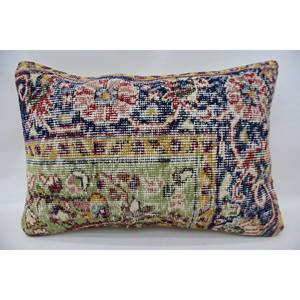 Multicolor Bohemian 16x24 Wool Kantha <b>Pillow</b> Vintage Embroidered Floral Print Woven Patchwork Decorative Cushion 18x18 Inch - Product Image 1