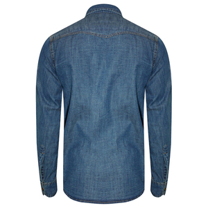 Chemises pour hommes Chemises à manches courtes avec logo personnalisé Chemise en jean décontractée OEM de couleur unie à double boutonnage pour hommes et femmes - Product Image 5