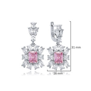 Rectángulo forma rosa CZ piedras turco hecho a mano venta al por mayor 925 pendientes colgantes de plata esterlina - Product Image 2