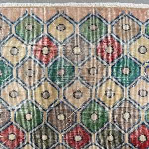 Turkish Rug, <b>Runner</b> 0.4x8 ft Vintage Rug, <b>Green</b> Abstract Wool Rug - Product Image 5