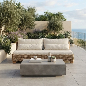 Natural Chunky <b>Rattan</b> Outdoor Garden <b>Sofa</b> Off White Cushion Woven Daybed Lounge Seating Room Setup Decor Pure Art Design - Product Image 2