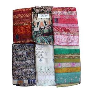 Pañuelos de satén indio vintage reciclados de viscosa con estampado digital y patchwork, pañuelos para la cabeza al por mayor, regalos de mango - Product Image 1