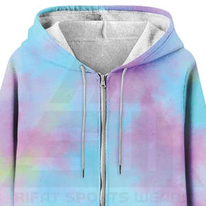 Sudadera con Capucha Ajustable con Cierre Frontal de Felpa de Invierno con Diseño de Acuarela Pastel para Mujer - Diseño Degradado Estético Suave - Product Image 5