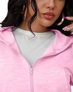 Sweat-shirt à capuche zippé court pour femme rose à manches longues décontracté avec capuche et poignets côtelés Streetwear Mode d'hiver Haut pour femme - Product Image 4