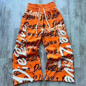 Streetwear OEM personnalisé avec broderie en éponge française pour hommes, sweat à capuche zippé, jogger, ensemble de pantalons de survêtement évasés, survêtement d'hiver - Product Image 3