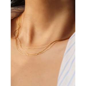 Collana a strati placcata oro, multistrato, anti-ossidazione, sottile, a spina di pesce, a serpente, a catena, alla moda, regalo - Product Image 1