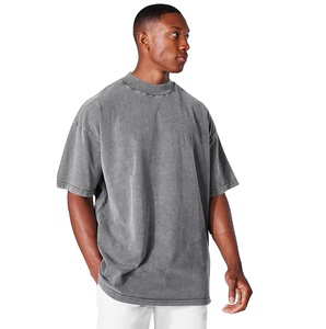 Camiseta de lona lavada con ácido de gran tamaño transpirable de alta calidad con bolsillos delanteros, camisetas de lavado ácido de gran tamaño OEM al por mayor - Product Image 6