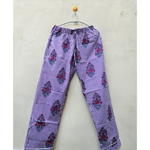 Ensemble de pyjama élégant en coton rayé fait main, imprimé au bloc, vêtements de nuit doux et confortables à manches longues pour l'été et le printemps - Product Image 4