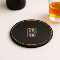 Posavasos de Cuero Regenerado de 100 mm Personalizados, Impresos Digitalmente en Negro, Hechos a Mano, Ecológicos, para Hostelería Italiana, Restaurantes y Bares
