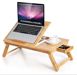 <span class=keywords><strong>Support</strong></span> de bureau portable pliable en bambou pour petit espace, table de bureau réglable pour <span class=keywords><strong>lit</strong></span> avec tiroir et porte-gobelet - Product Image 1