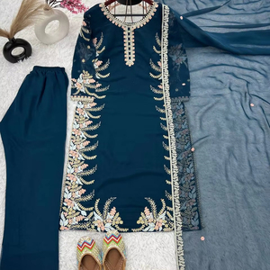 New Designer Party Wear <b>Top</b> Bottom Set with Dupatta Heavy Embroidery Quick Dry & Stretchable - Product Image 1