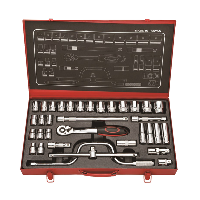 Cr-V Chrome Plated 1/2" Metric Socket Set with OEM Customization Option and Metal Case Packaging