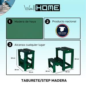 WELL HOME Sgabello a 2 gradini in legno con finitura verde 32x23x40 cm - Product Image 2