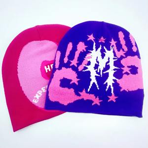 หมวกบีนนี่ถักไหมพรม Y2K ใหม่ปรับแต่งได้หมวกบีนนี่ลายตัวอักษรฮิปฮอปผ้าไหม - Product Image 1