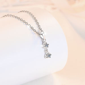 Trendy Minimalist Double Stone <b>Pendant</b> 0.03Ct*2 VVs1 Moissanite S925 <b>Sterling</b> <b>Silver</b> Flower <b>Necklace</b> Multi-color Everyday Wear - Product Image 2