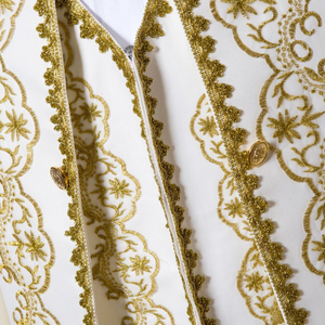 Traje de esmoquin blanco mandarín para hombre, corte ajustado, con chaleco bordado en oro, pantalones formales, hecho a medida, de lujo, para bodas y eventos nocturnos. - Product Image 4