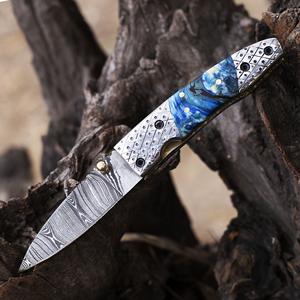 Customizable Professional Handmade Damascus Steel Folding Pocket <b>Knife</b> Leather Sheath OEM <b>Utility</b> <b>Knife</b> Inner Lock Wholesale - Product Image 2