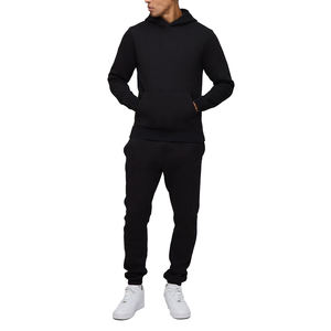 Chándal y chándal atlético de 2 piezas de lana de algodón negro sólido de invierno con diamantes de imitación y lavado ácido con logotipo personalizado para hombre - Product Image 5