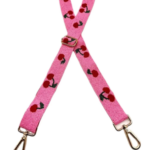 Sangle de sac à main perlée, ceinture d'épaule perlée faite à la main avec un motif de cerises, broderie à la main, design mignon - Product Image 6