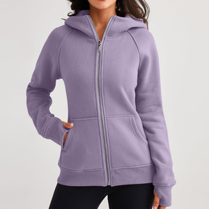 เสื้อฮู้ดดี้ผู้หญิง แขนยาว ผ้าฝ้าย 100% คอเต่า มีรูสอดนิ้วโป้ง ทรงหลวม ไหล่ตก ซิปหน้า สำหรับฤดูหนาว - Product Image 3