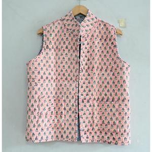 Chaqueta chaleco acolchada de algodón, chaqueta floral con estampado de bloques, Chaqueta de algodón de estilo bohemio, Chaqueta corta sin mangas, chaqueta de invierno para ti - Product Image 1