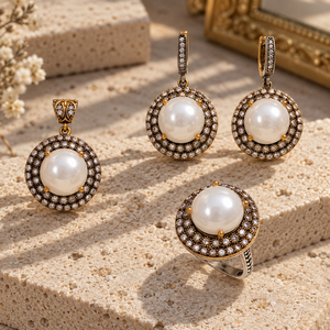 Juego de Joyería de Plata de Ley 925 con Circonita de Forma Geométrica, Chapado en Oro, Elegante, Hecho a Mano en Turquía, al por Mayor, para Mujer - Product Image 3