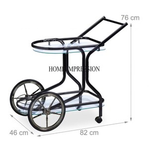 Black Color Powder Coated Heavy Duty Metal & Transparent Clear Glass Made Serving <b>Trolley</b> With Wheels From Indian Manufacturer - Product Image 1