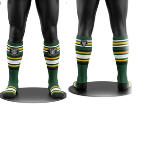 Premium 200 GSM cotton polyester blend men american football player socks green <b>yellow</b> stripe knit breathable cushioned custom l - Product Image 1