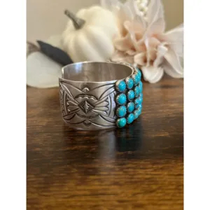 Bracelet manchette en argent sterling avec grappe de pierres turquoise Leroy James Kingman - Product Image 3