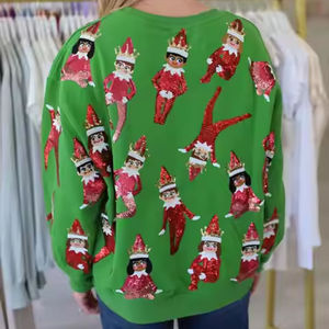 High Quality Womens 100% Cotton Crew Neck Sweatshirt | Winter Streetwear Fashion Slim Fit Custom <b>Sequin</b> <b>Top</b> - Product Image 5