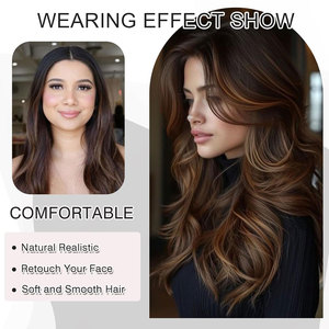 Peluca sintética marrón oscuro para mujer, cabello ondulado largo y rizado con corte en capas y flequillo de cortina, gris oscuro - Product Image 2