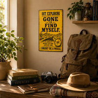 Letrero Metálico Vintage de Aventura, Letrero Metálico Rústico Retro, Decoración de Pared para Habitación de Viaje, Estilo Antiguo