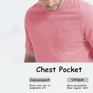 Chemises de couleur rose pour vêtements pour hommes avec poche grande taille coton Polyester col rond manches courtes été Slim Fitness hommes chemise - Product Image 4