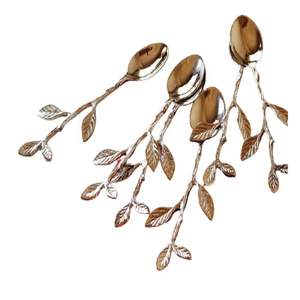 Cuillère de mariage à poignée en laiton pur plaqué or, cuillère de table à miroir en acier inoxydable pour cadeaux d'affaires - Product Image 2