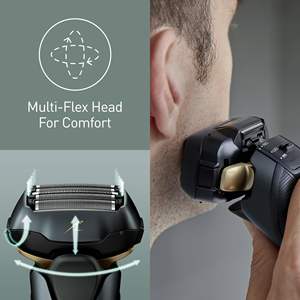 Rasoir électrique rechargeable 5 lames pour hommes, utilisation humide et sèche, étanche IPX7 avec tête multi-flex, nettoyage automatique, support de charge inclus - Product Image 6