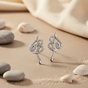 Boucles d'oreilles délicates pour femmes en argent 925 avec zircone cubique, or 14K 18K, formes tendance de papillon et de fleur, pierre principale en or rose, bijoux - Product Image 3