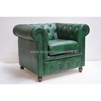 Sofá Chesterfield de una plaza, de cuero genuino, con base de madera maciza, de diseño elegante y estilo contemporáneo, para el hogar, hoteles y comedores.